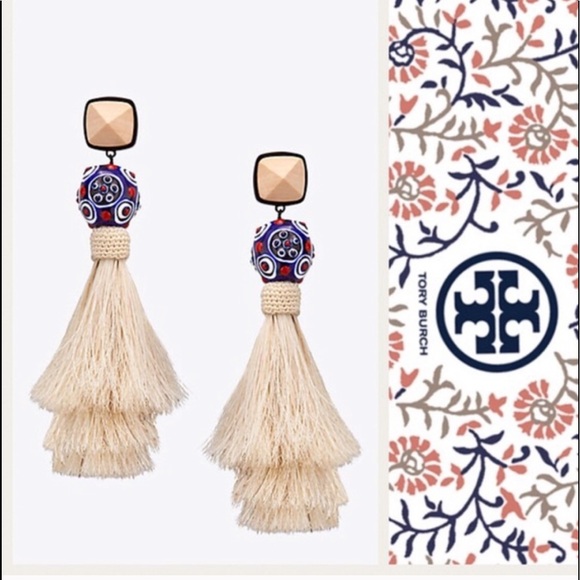 Tory Burch Jewelry - NEW TORY BURCH SILK TASSEL CLIP EARRINGS